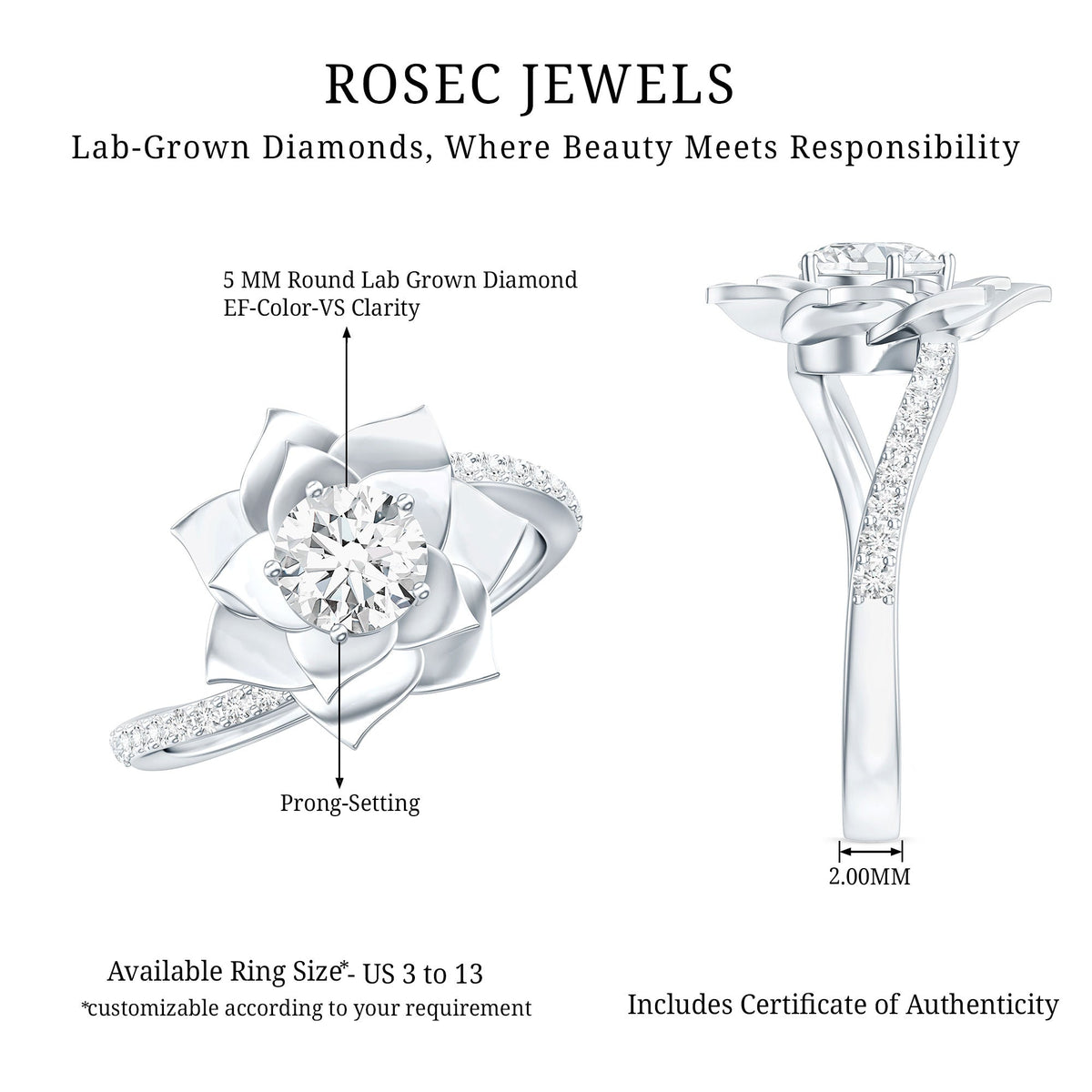 Lab Grown Diamond Nature Inspired Floral Bypass Ring