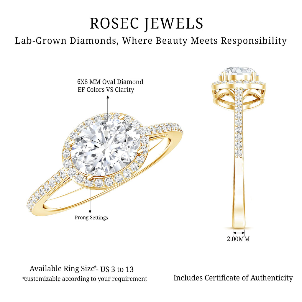 Oval Shape Lab Grown Diamond Engagement Ring with Halo