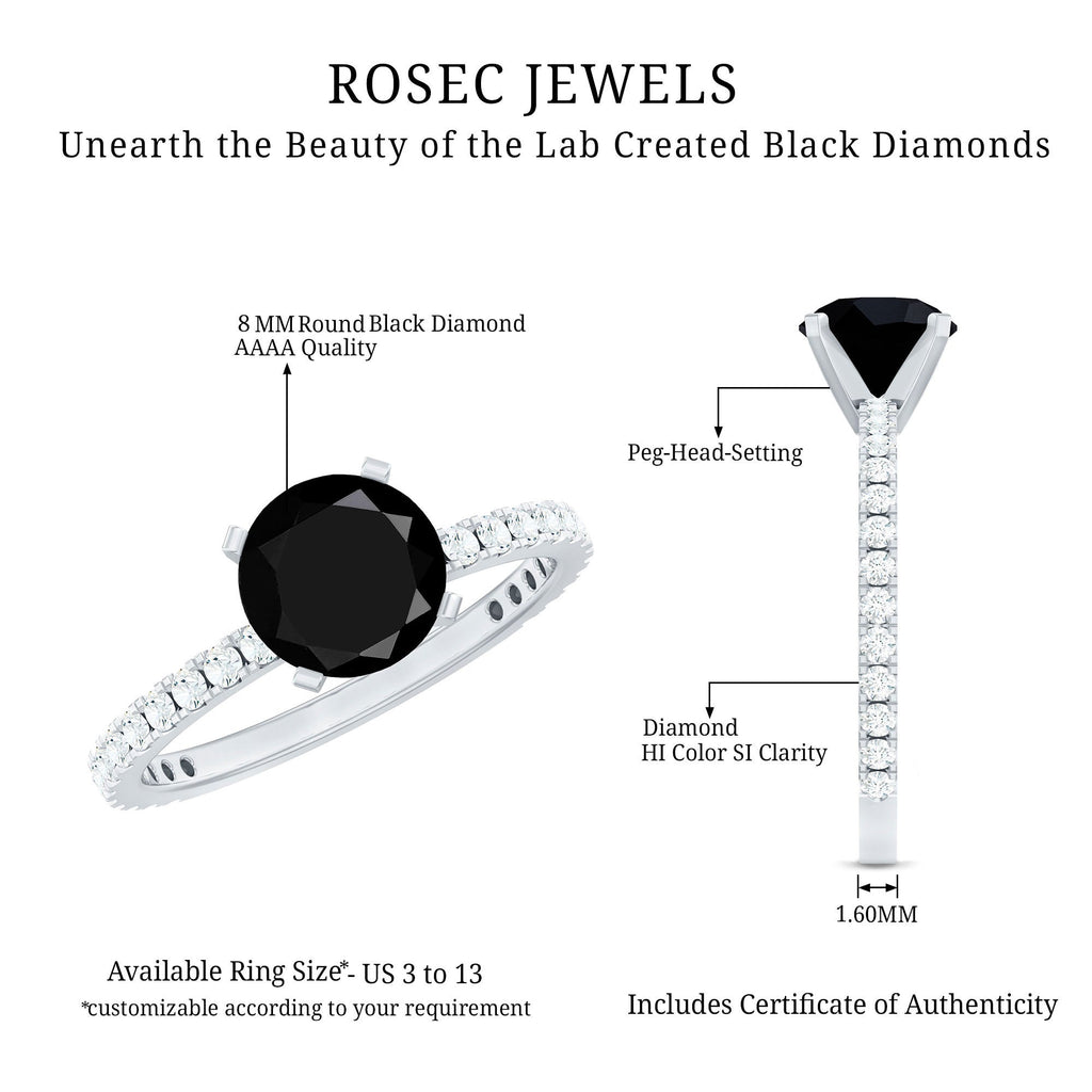 2 Carat Lab Grown Black Diamond Solitaire Engagement Ring with White Diamond