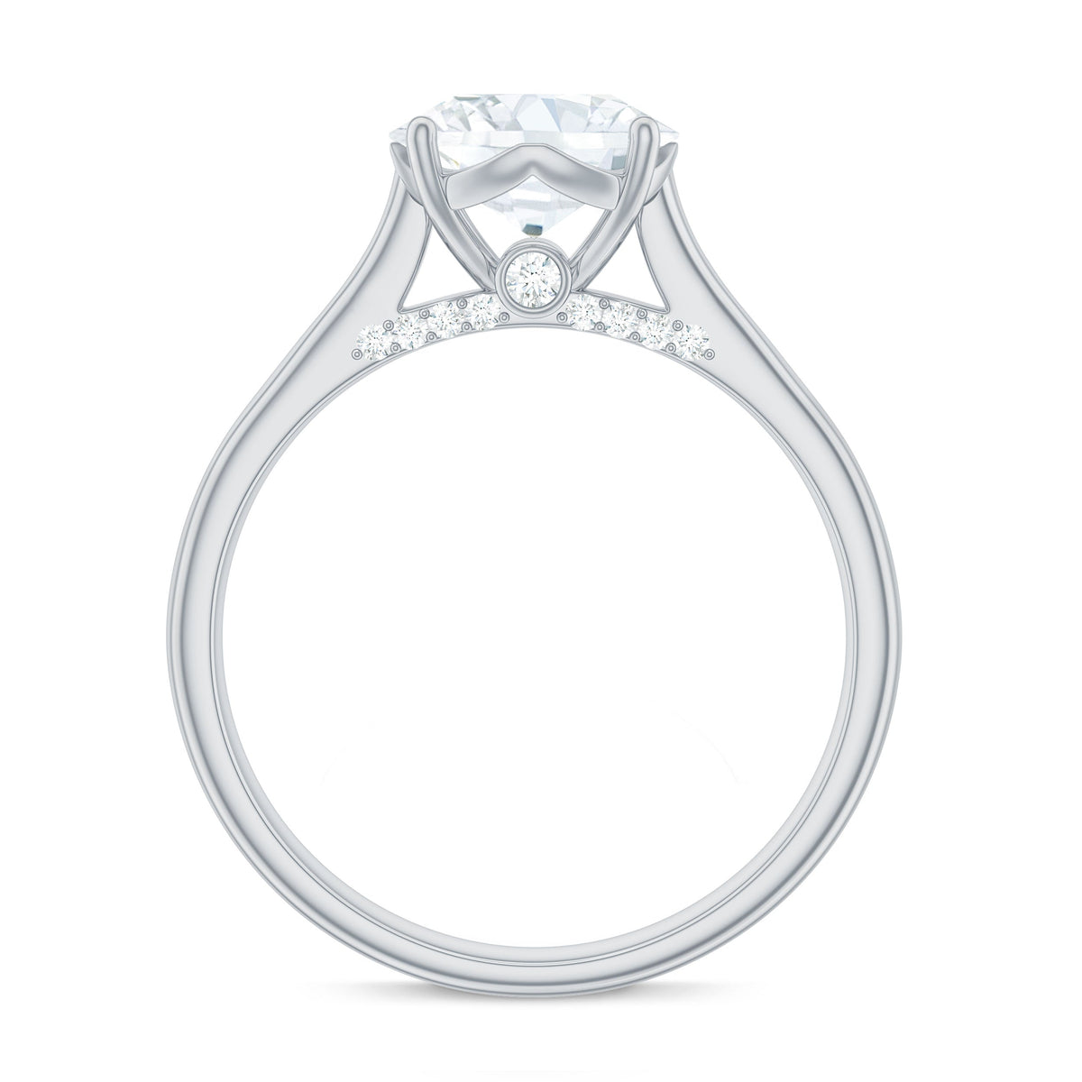 Solitaire Cathedral Engagement Ring with Brilliant Cut Moissanite
