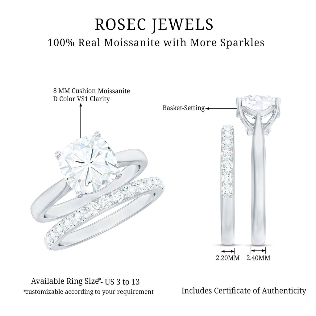 Cushion Cut Moissanite Solitaire Bridal Set with Certificate