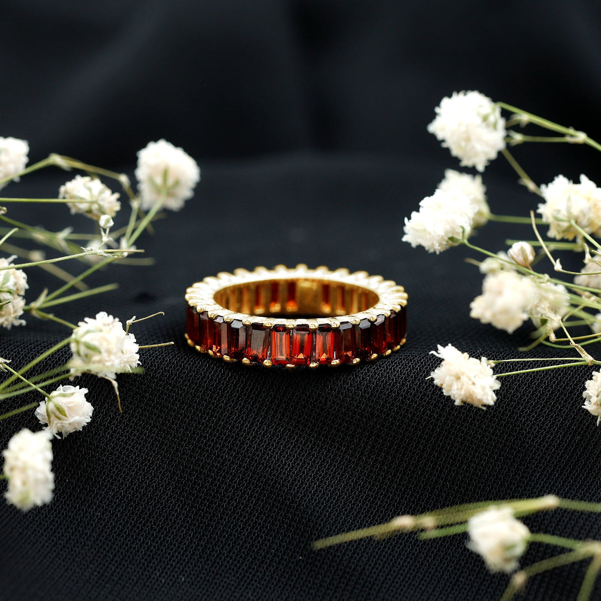 Certified Natural Baguette Garnet Eternity Band Ring