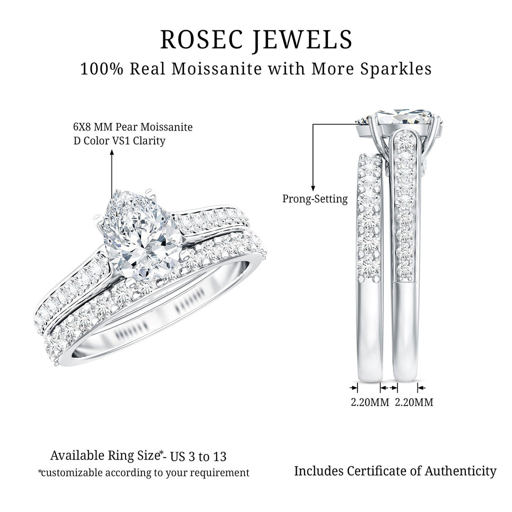 Certified 1 Carat Moissanite Pear Shaped Engagement Ring with Enhancer