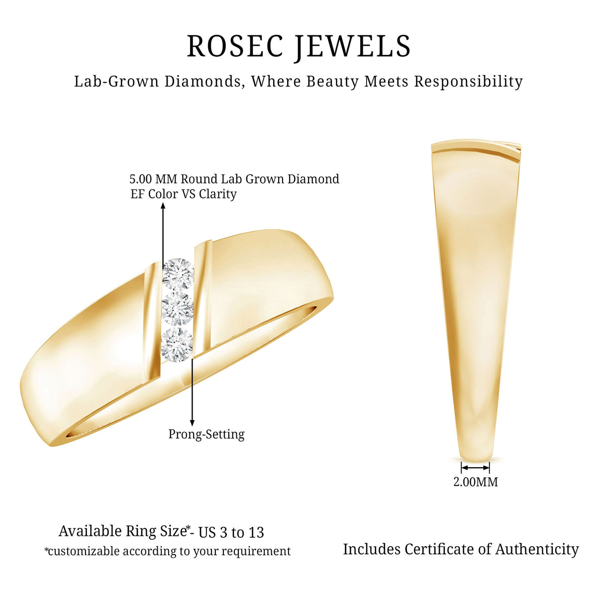 Real Diamond Three Stone Band Ring with Certificate