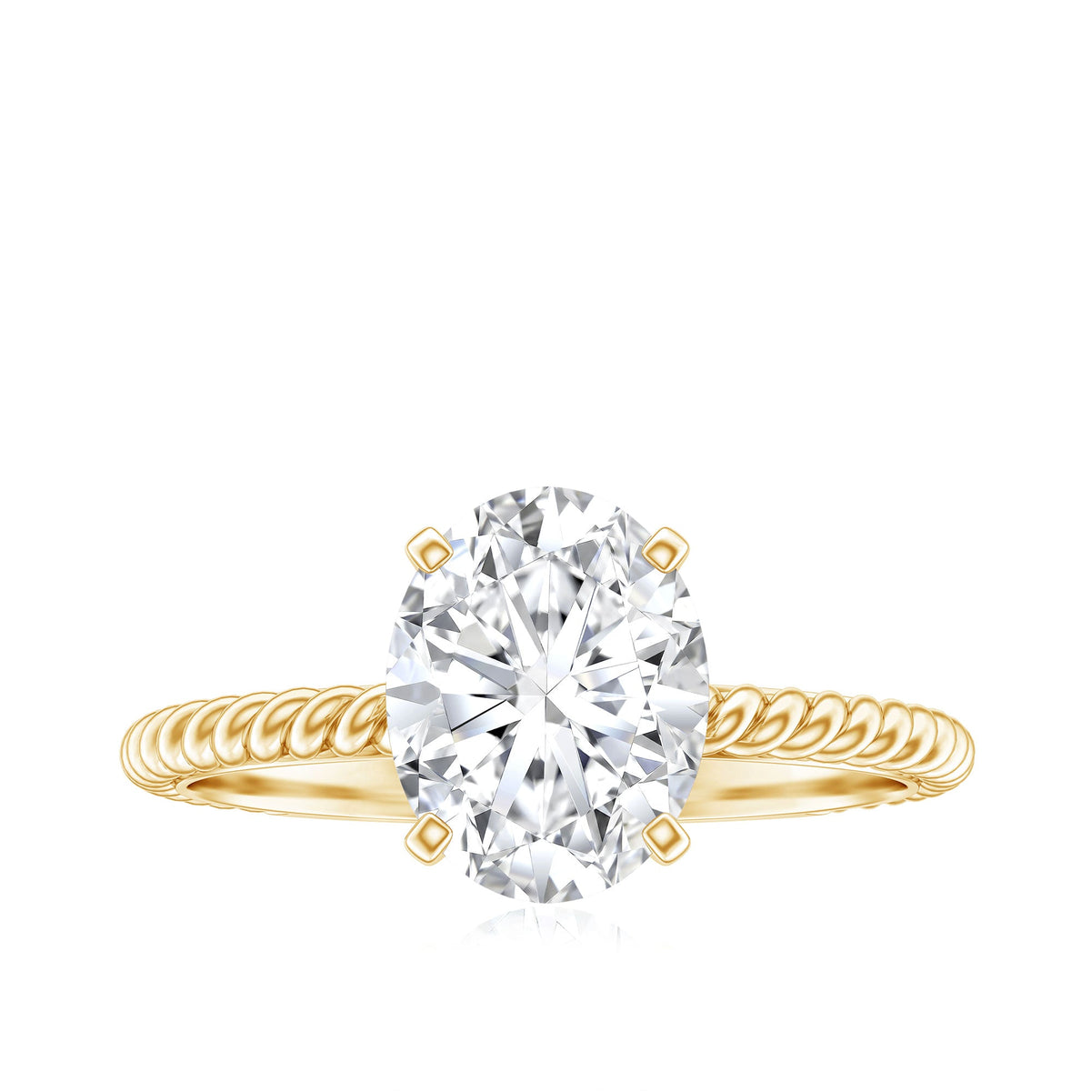 Oval Shape Moissanite Solitaire Engagement Ring with Twisted Rope