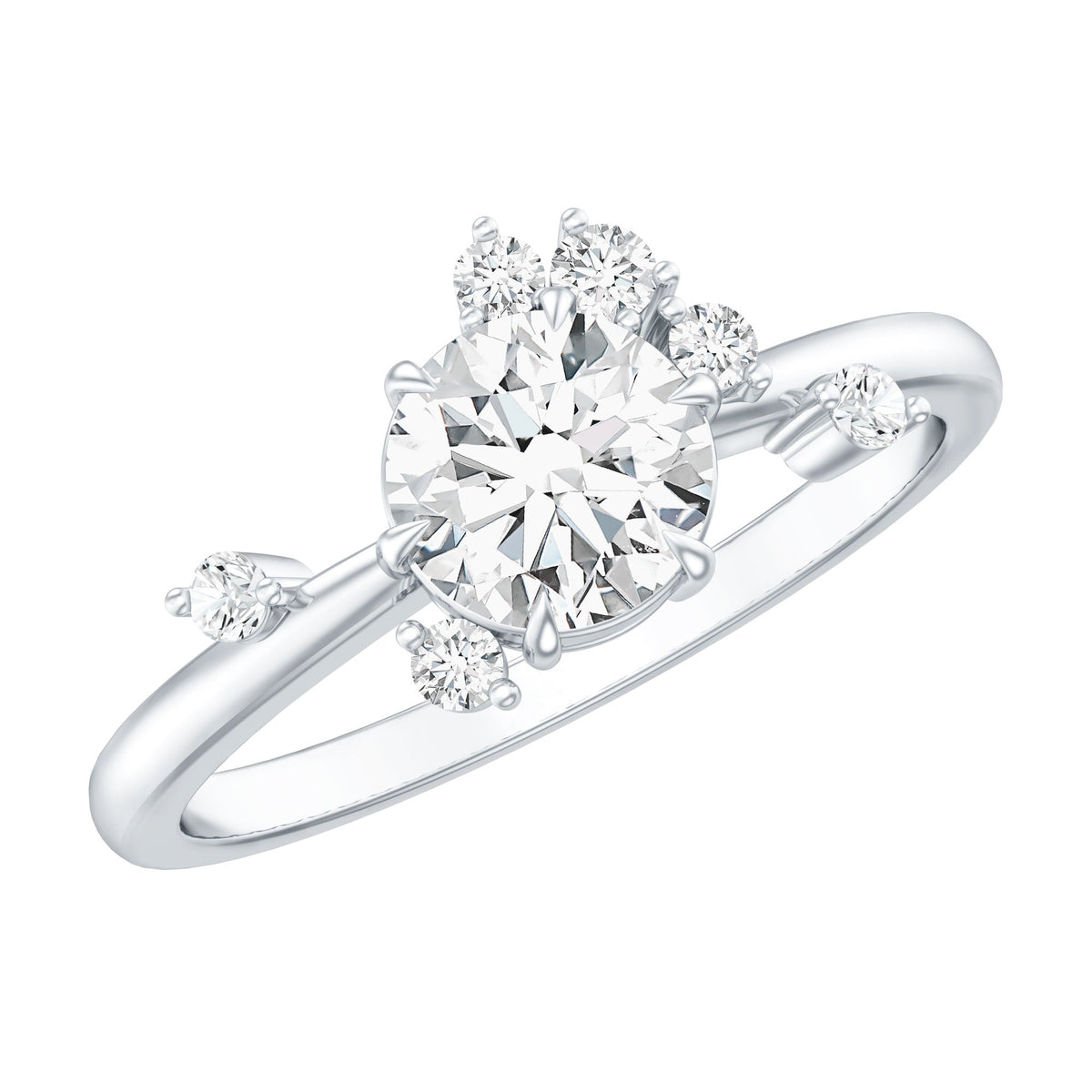 Round Cut Scatter Moissanite Unique Engagement Ring
