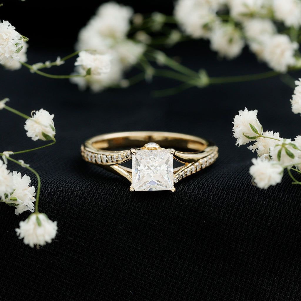 Certified Princess Cut Moissanite Engagement Ring With Split Shank