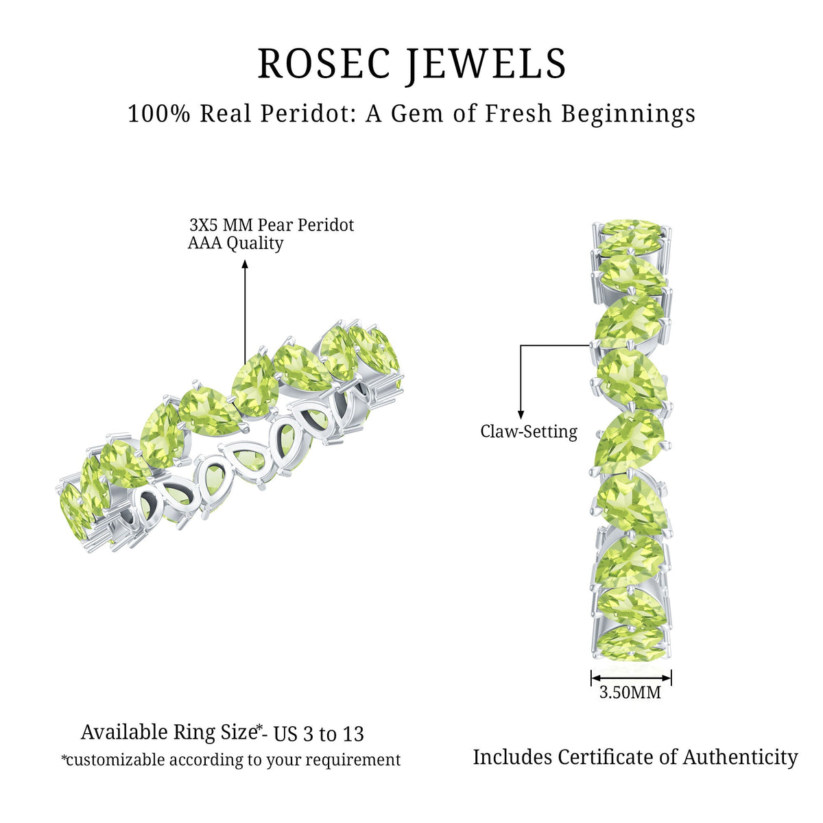 Natural Pear Shape Peridot Eternity Ring for Women