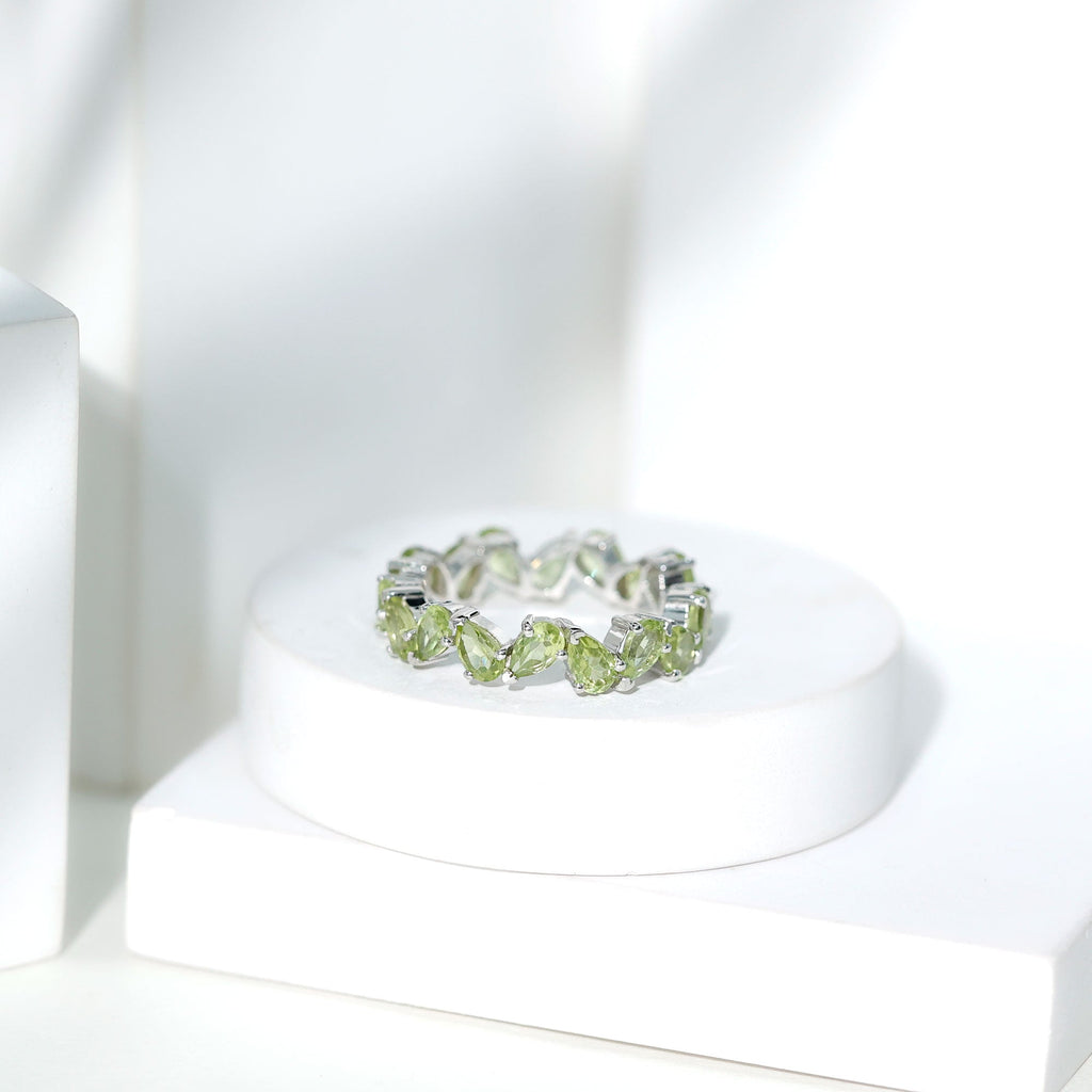 Natural Pear Shape Peridot Eternity Ring for Women