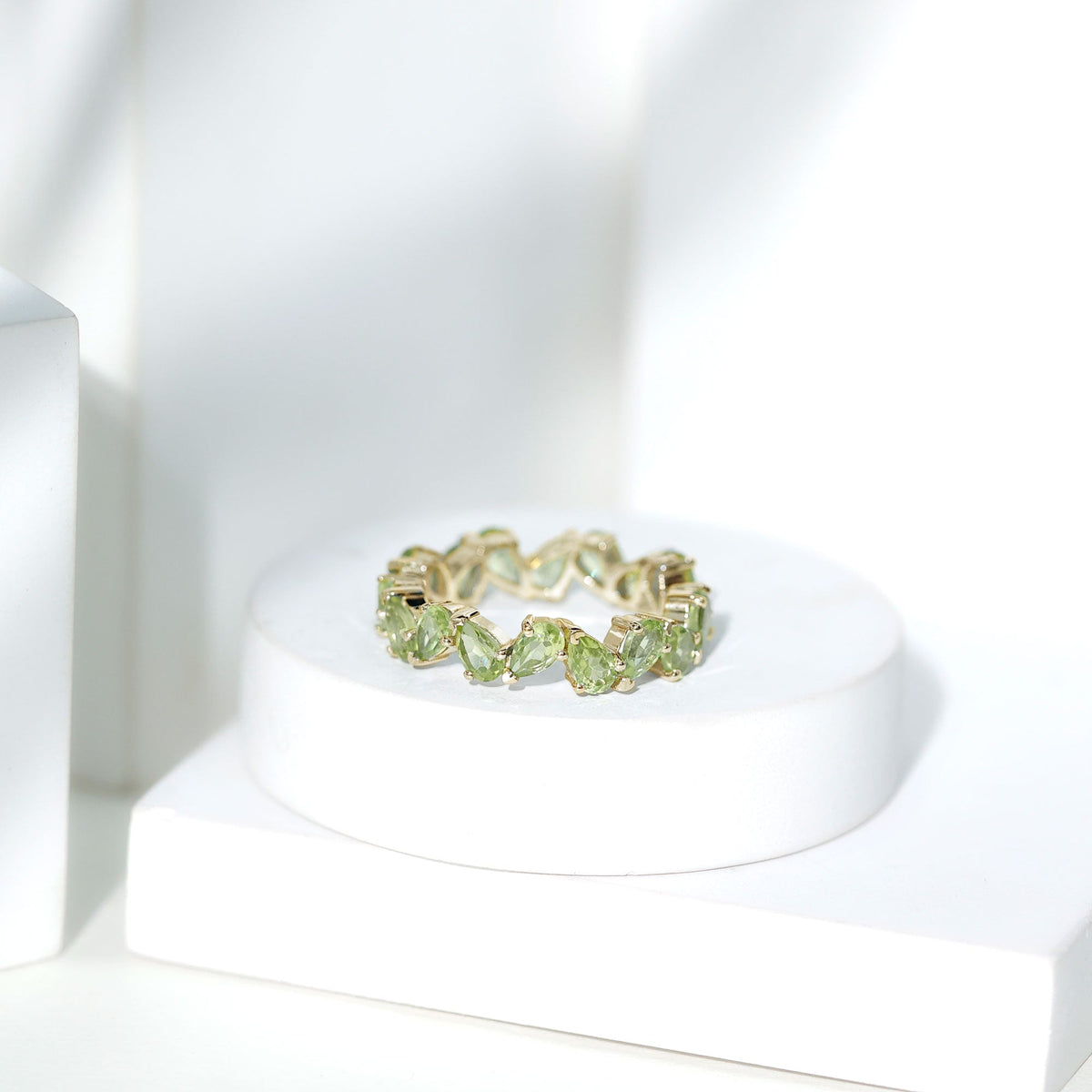 Natural Pear Shape Peridot Eternity Ring for Women