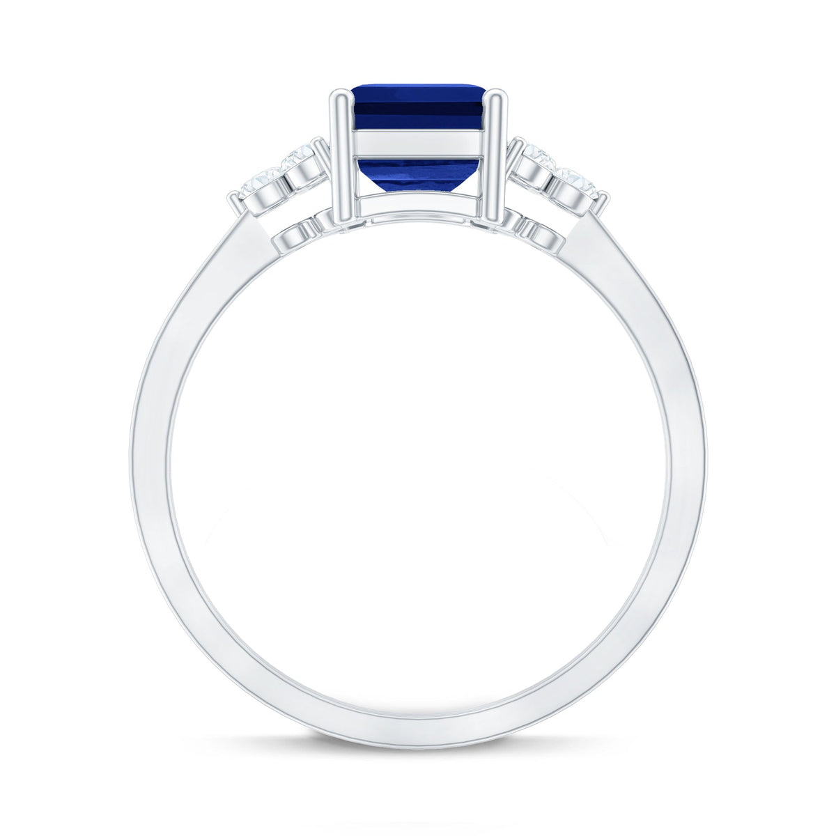Emerald Cut Lab Created Blue Sapphire Engagement Ring with Diamond Accent