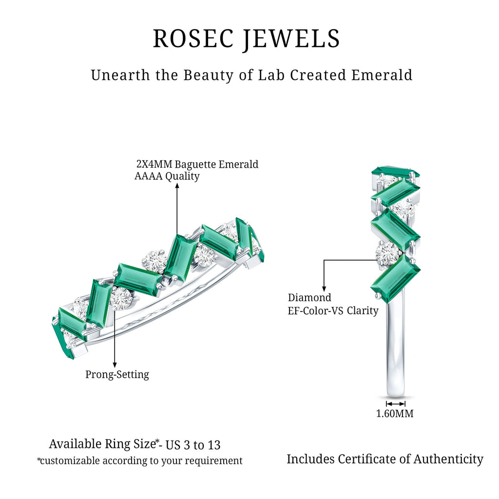 Baguette Shape Lab Grown Emerald and Diamond Half Eternity Ring