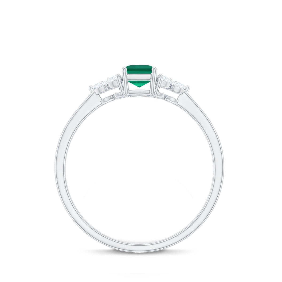 Certified Lab Grown Emerald Cut Emerald Engagement Ring with Diamond Trio