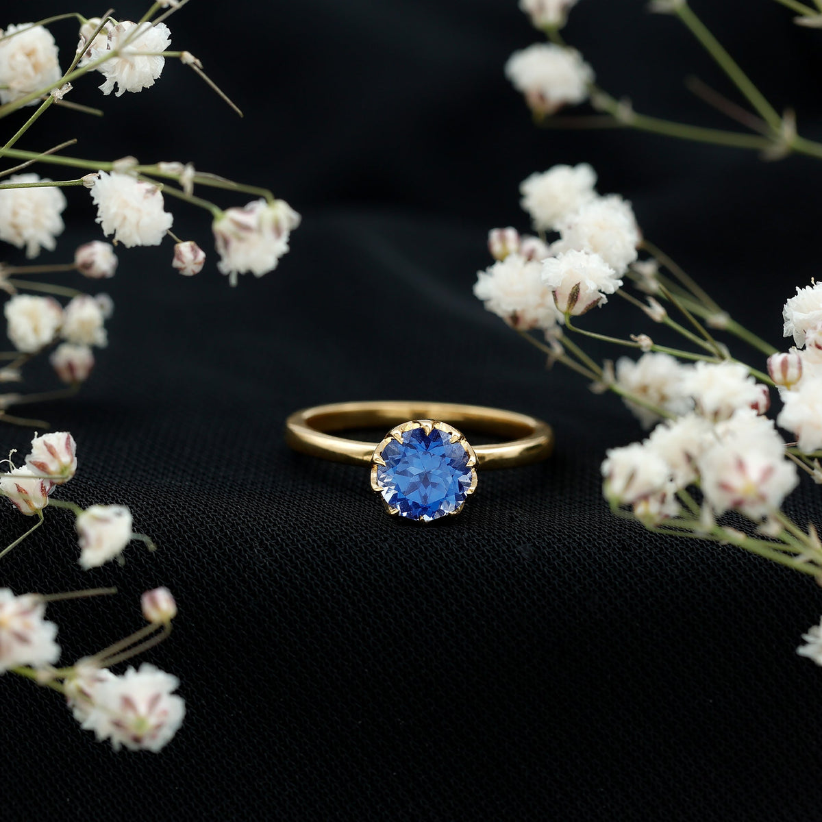Certified 1 Carat Lab Grown Blue Sapphire Solitaire Engagement Ring