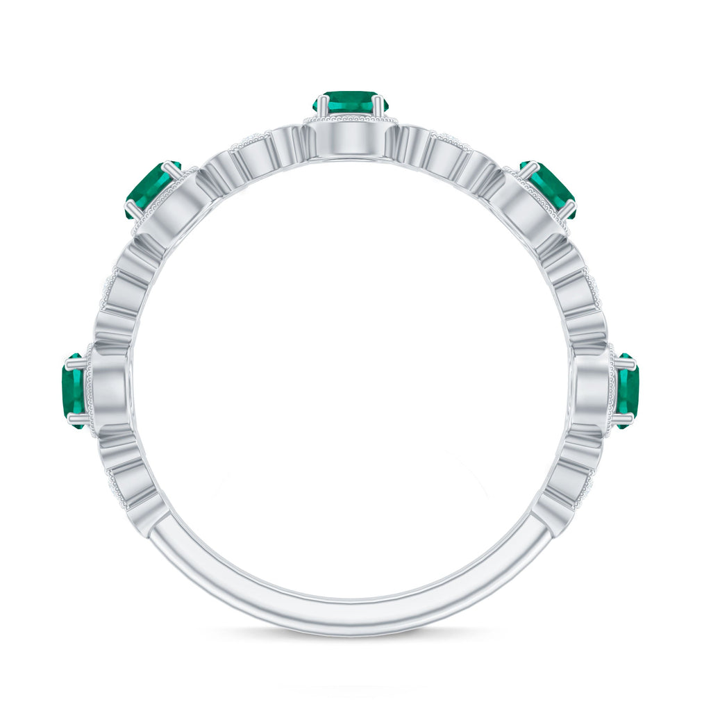 Nature Inspired Lab Grown Emerald Diamond Half Eternity Anniversary Ring