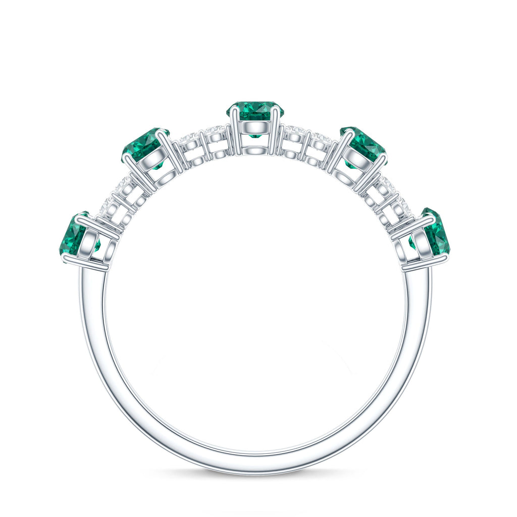 Certified Lab Grown Emerald Half Eternity Anniversary Ring with Diamond