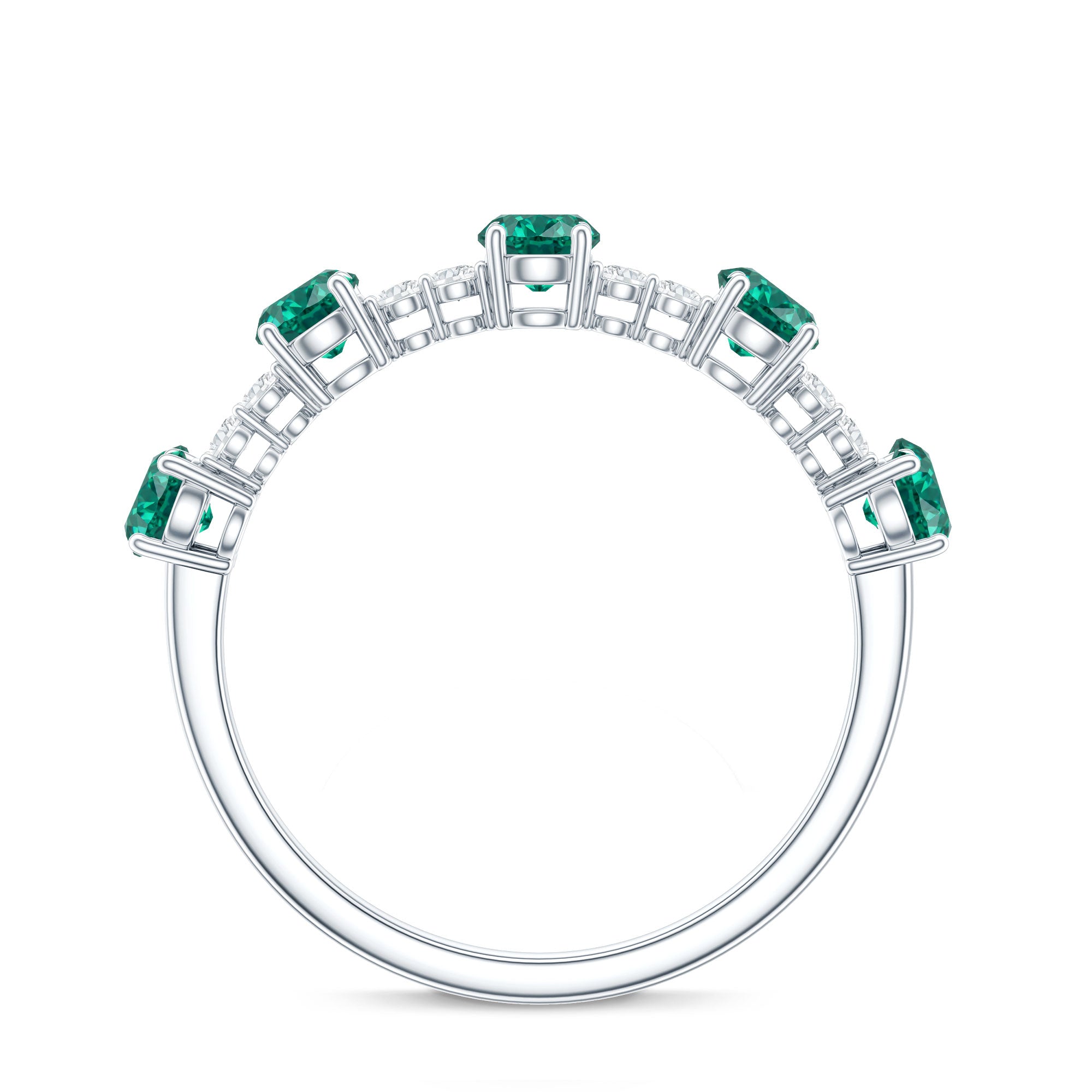 Certified Lab Grown Emerald Half Eternity Anniversary Ring with Diamond
