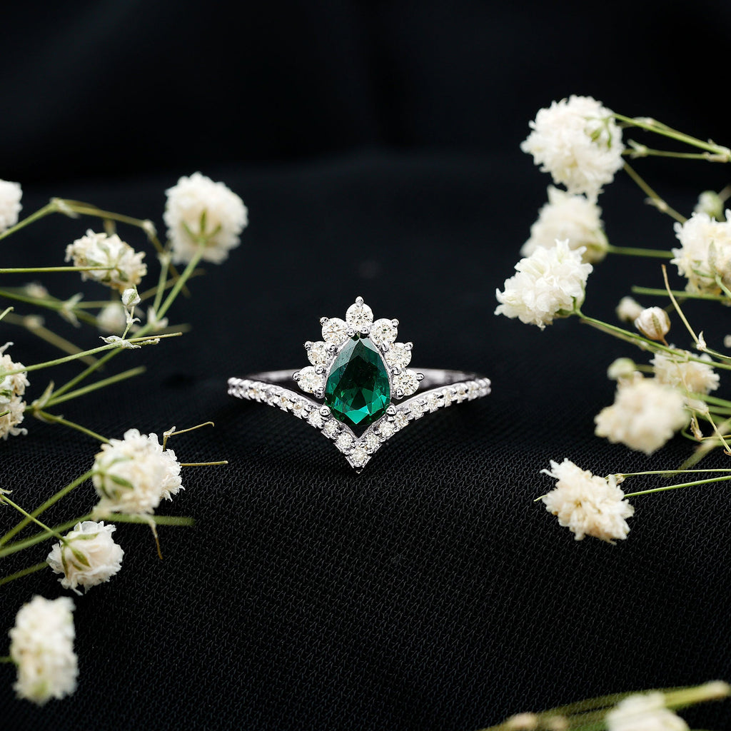 Lab Grown Emerald and Diamond Designer Engagement Ring