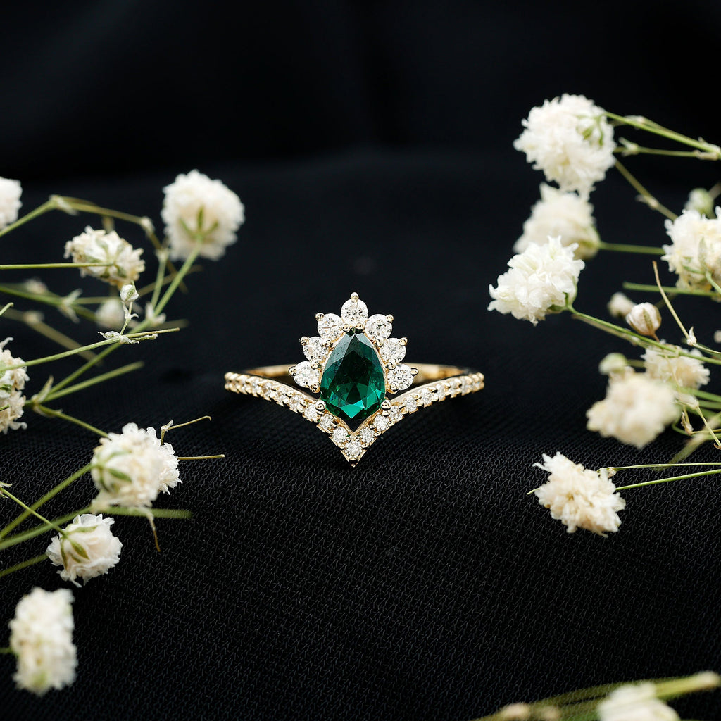 Lab Grown Emerald and Diamond Designer Engagement Ring