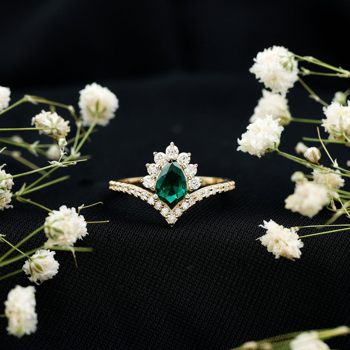 Lab Grown Emerald and Diamond Designer Engagement Ring