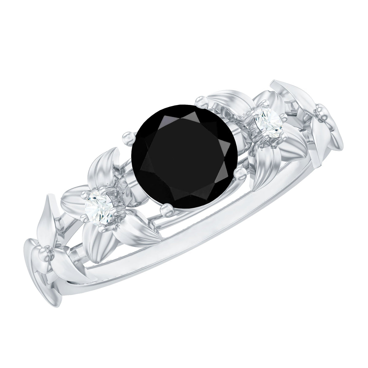 Nature Inspired Black Spinel Engagement Ring with Diamonds
