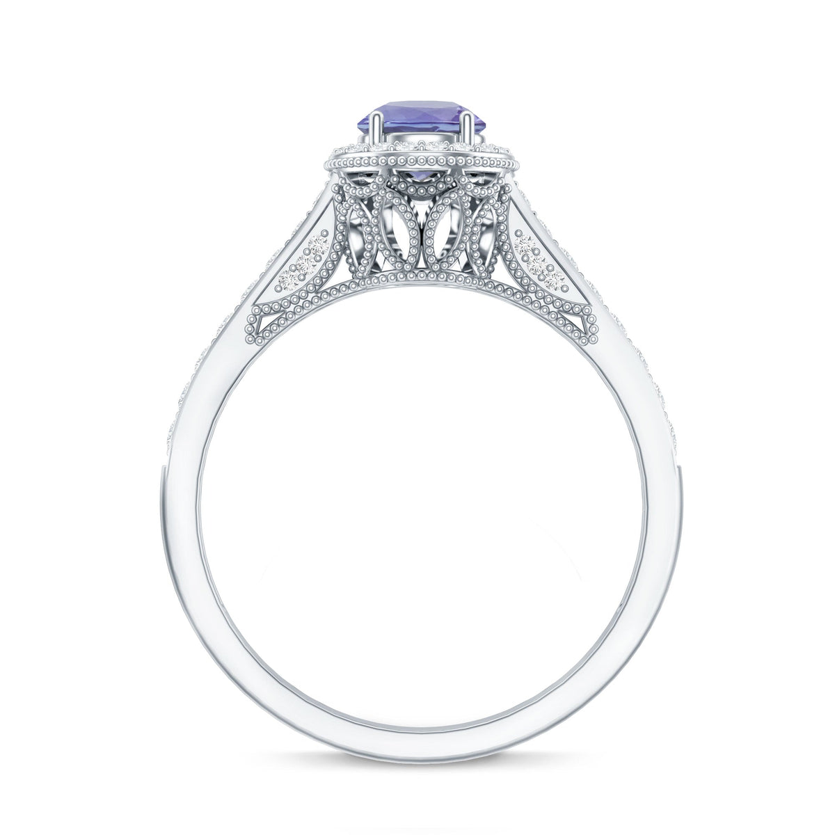 Vintage Style Tanzanite Engagement Ring with Diamond Halo