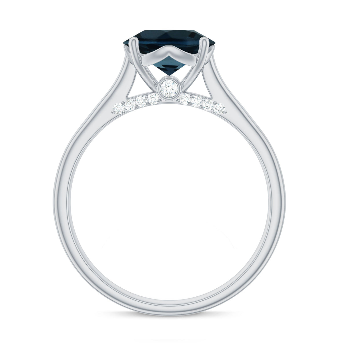 Solitaire Round London Blue Topaz Cathedral Engagement Ring