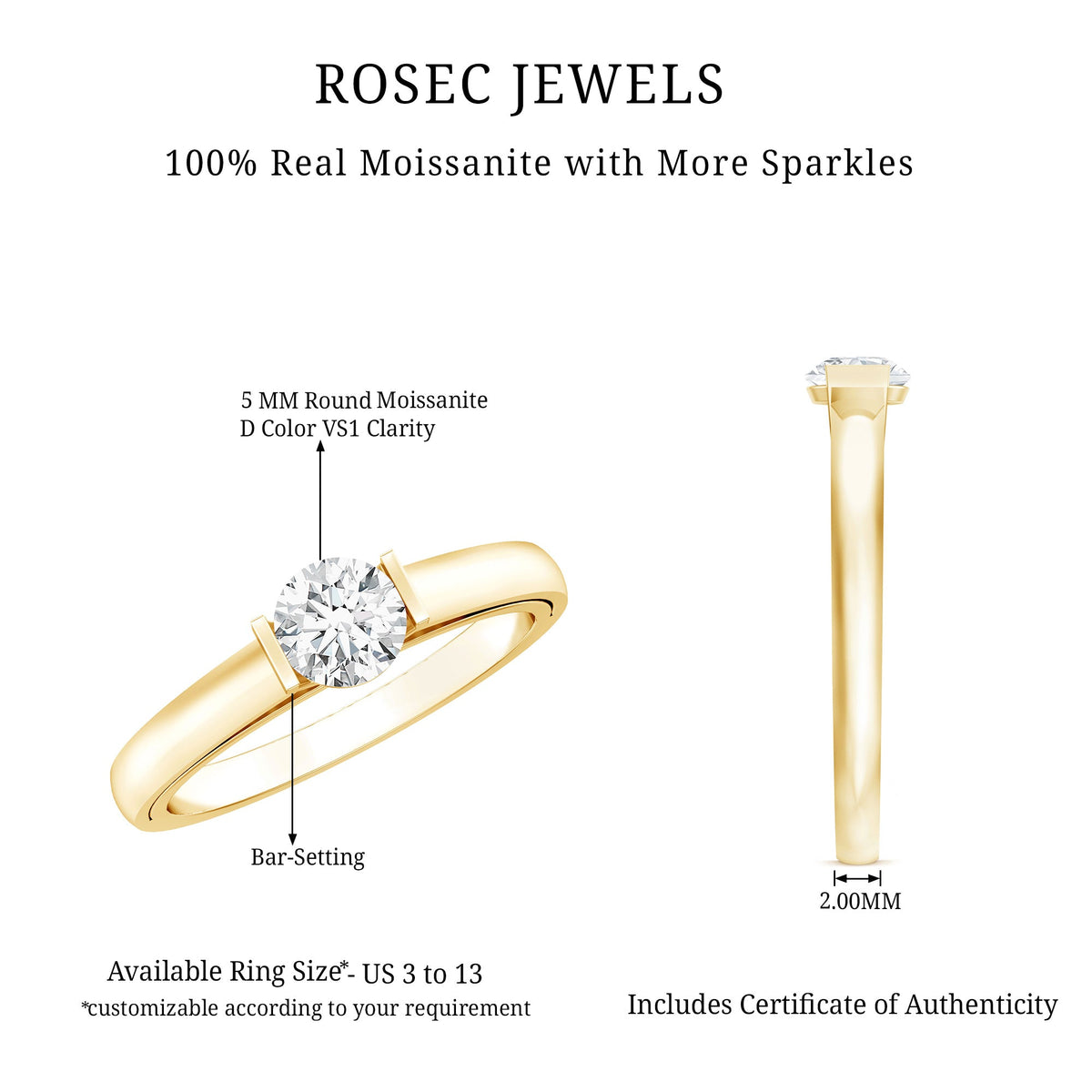 Bar Set Moissanite Solitaire Promise Ring