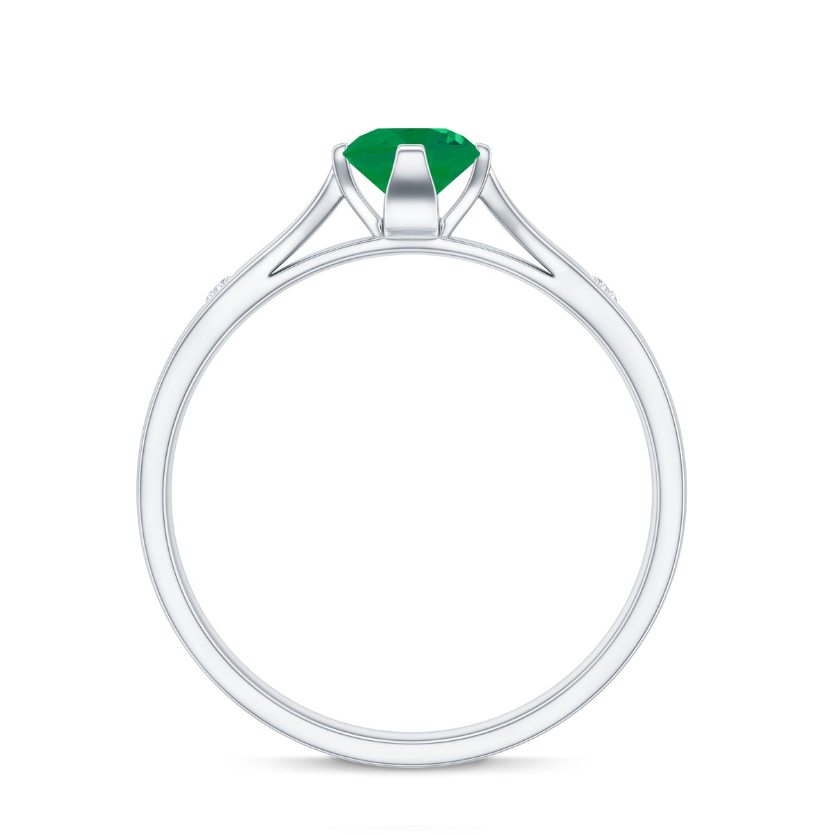 Natural Emerald Diamond Promise Ring with Pinched Shank