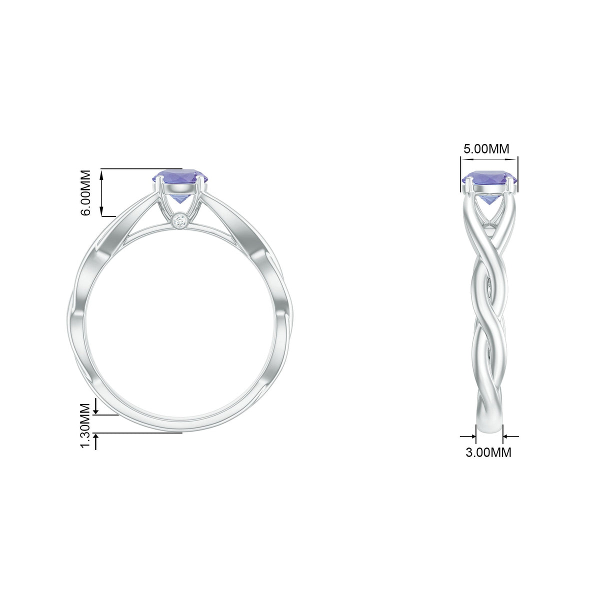Real Tanzanite Diamond Proposal Ring with Crossover Shank