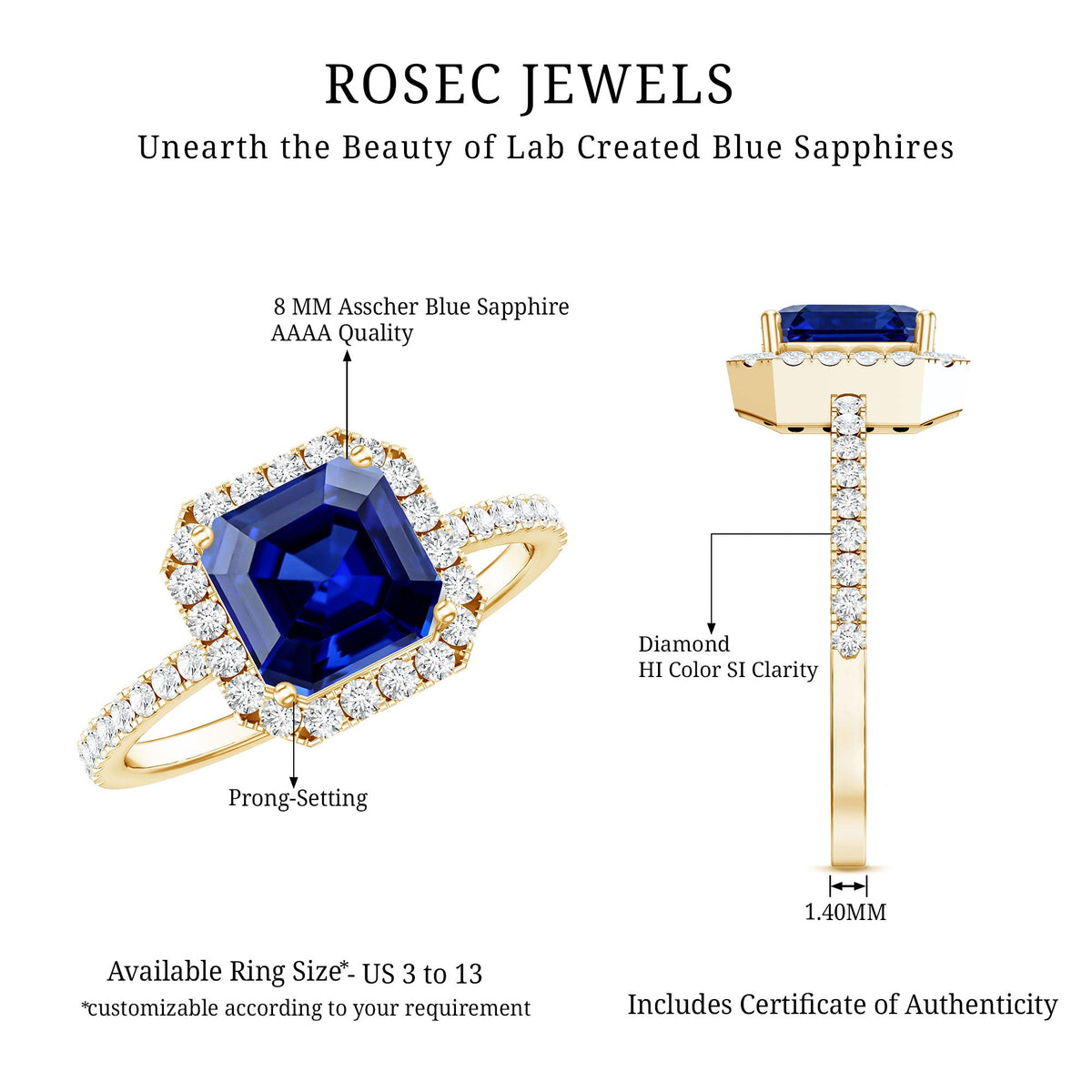 Certified 4.8 Carat Lab Grown Blue Sapphire Asscher Cut Engagement Ring with Diamond Halo
