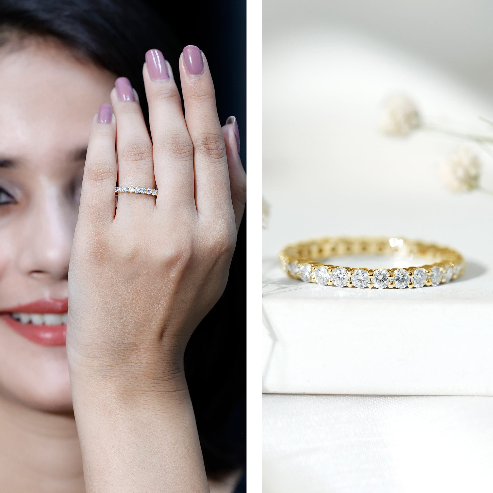 Prong Set Moissanite Eternity Wedding Band Ring for Women