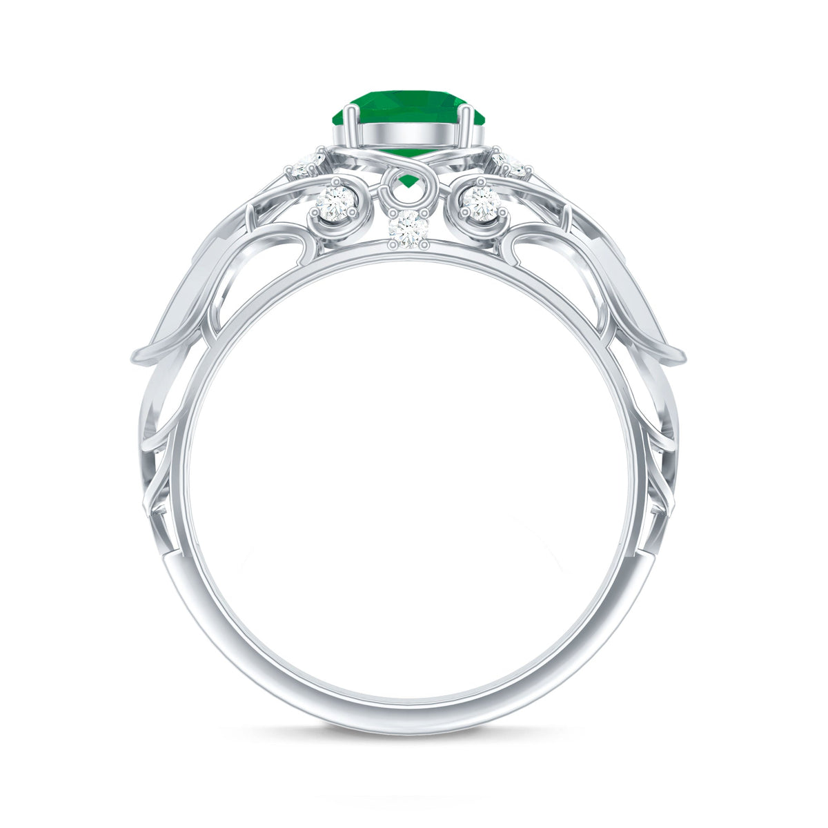 Natural Emerald Diamond Retro Engagement Ring