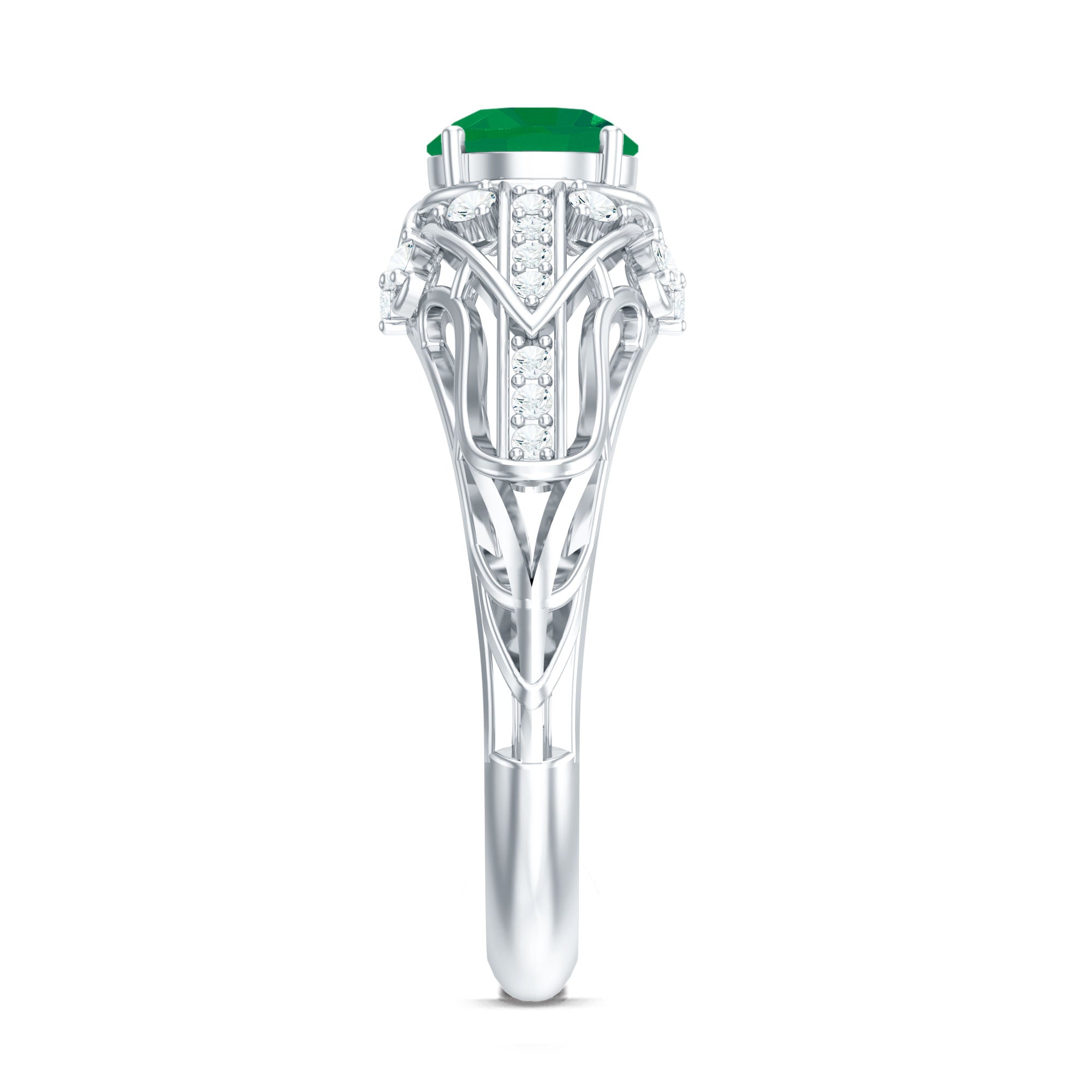 Natural Emerald Diamond Retro Engagement Ring