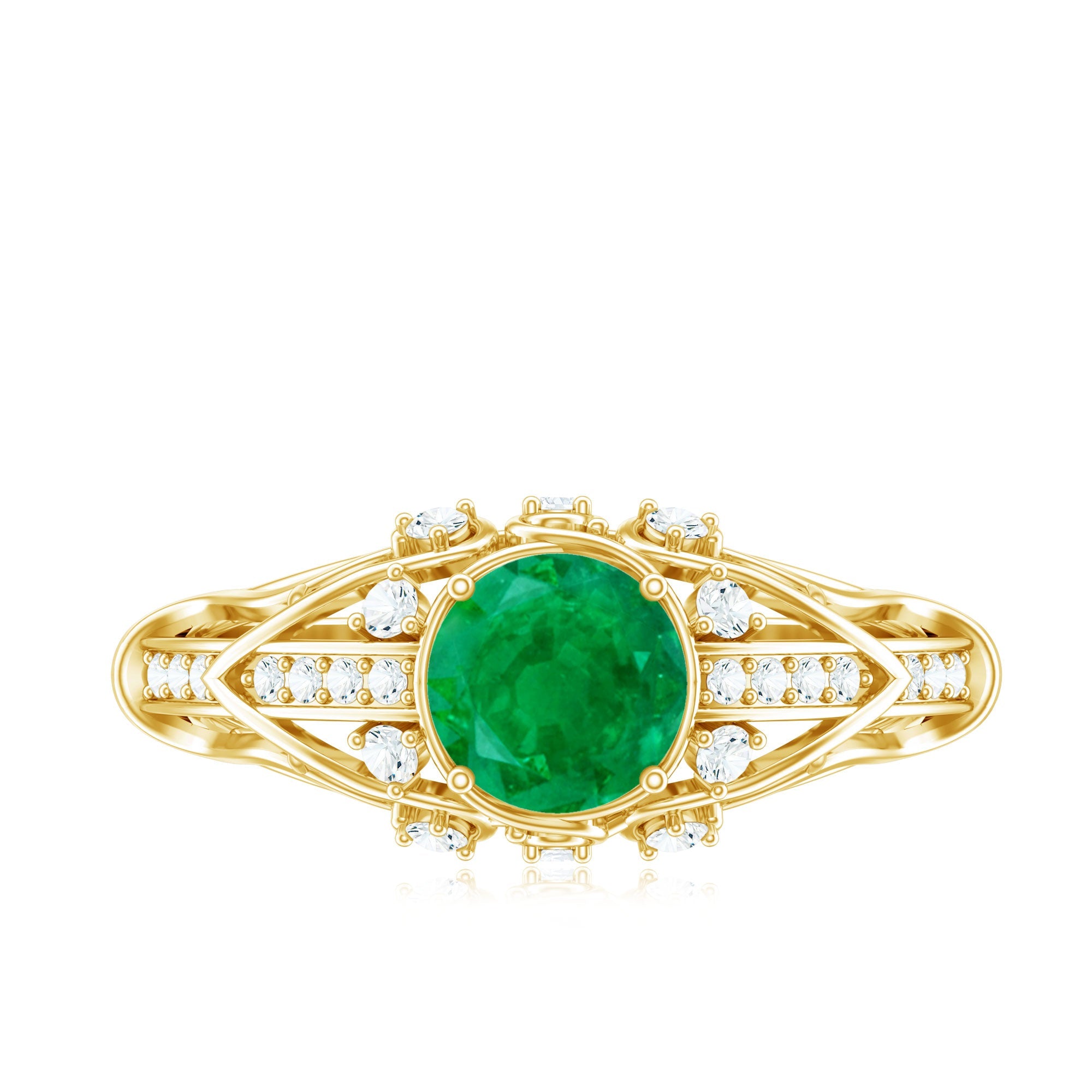 Natural Emerald Diamond Retro Engagement Ring