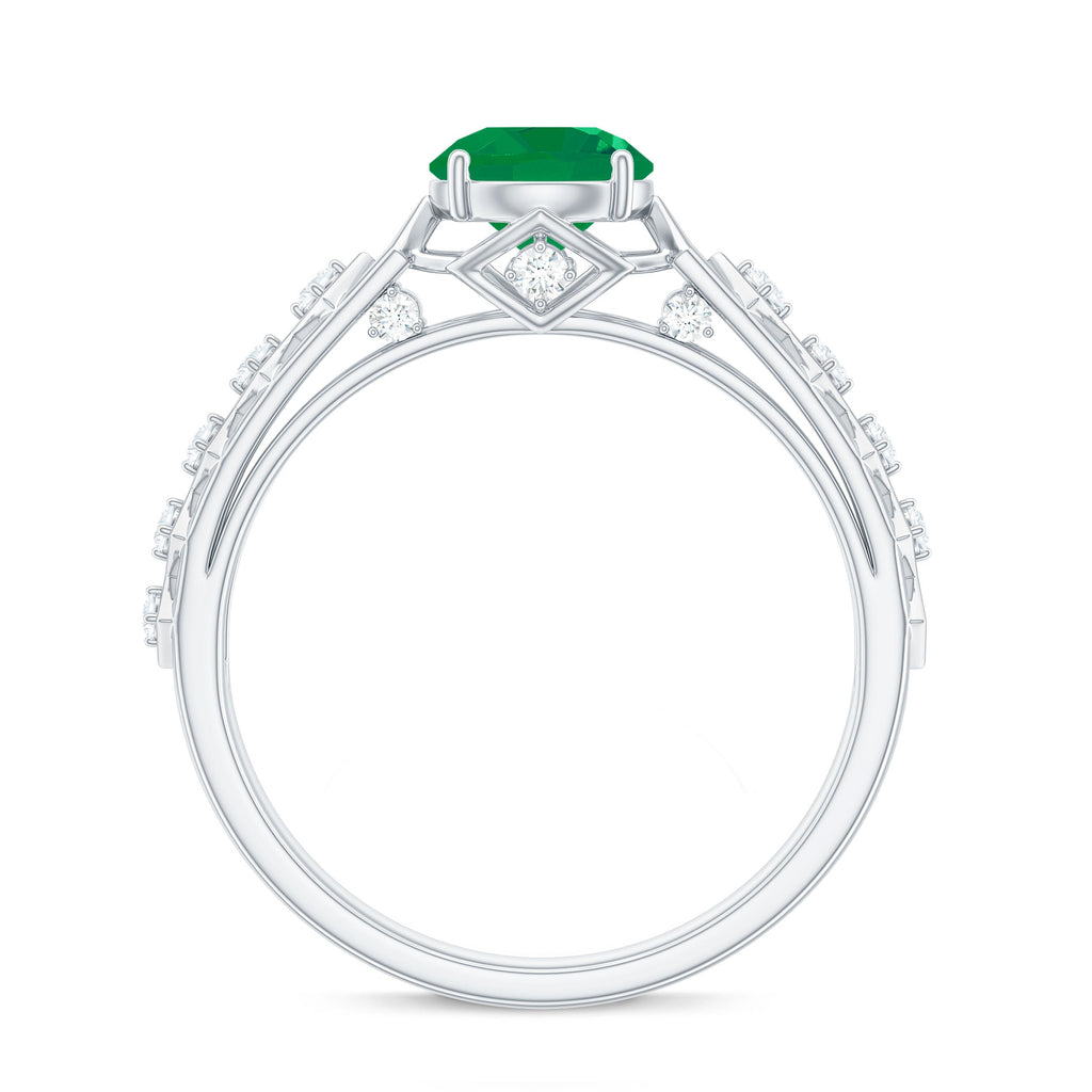 Genuine Emerald Art Deco Engagement Ring with Diamond