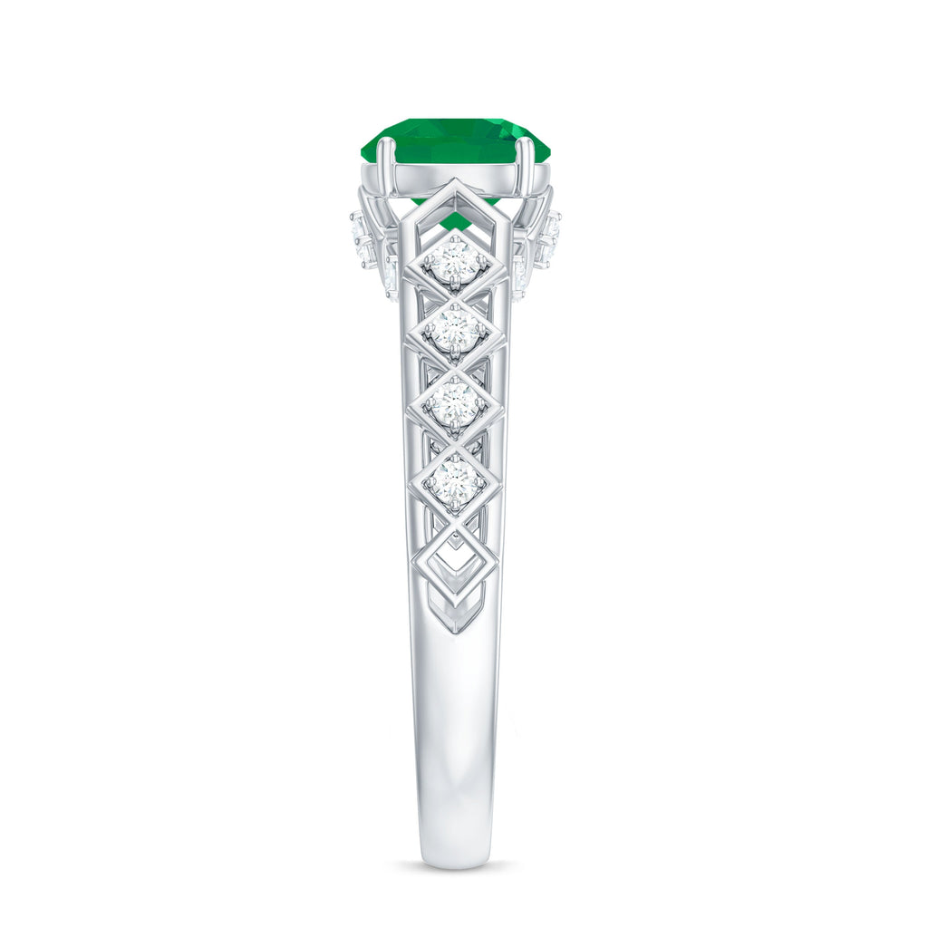 Genuine Emerald Art Deco Engagement Ring with Diamond