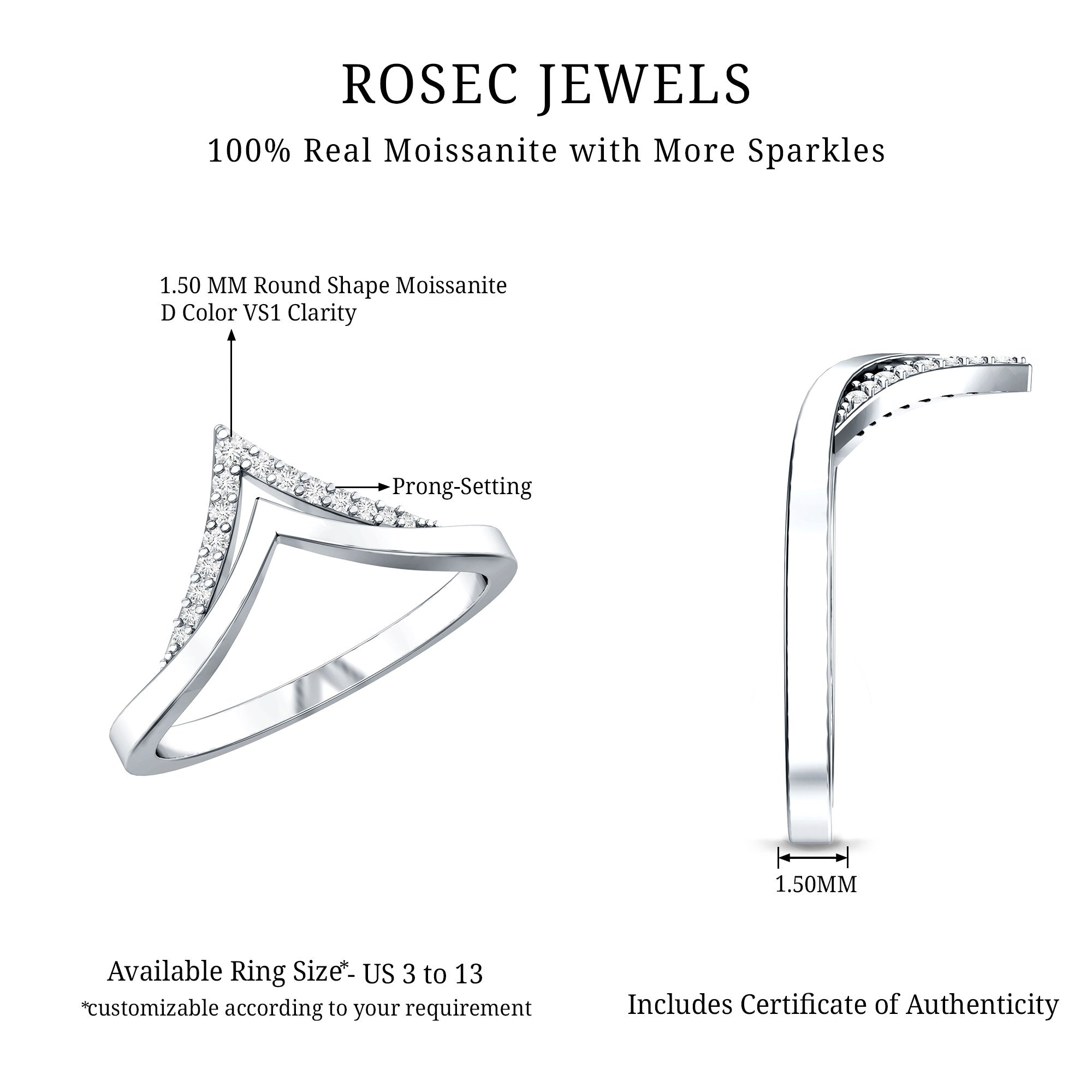 Certified Moissanite Chevron Enhancer Ring