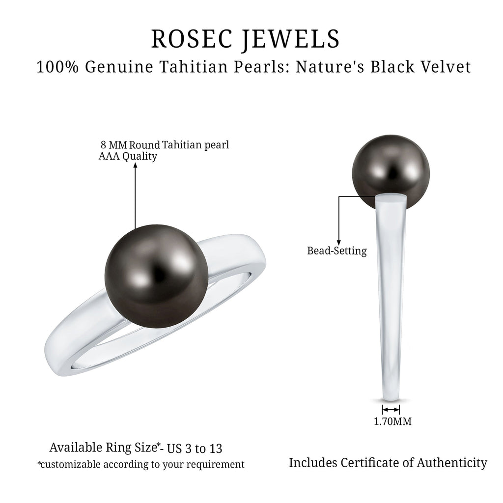 Handpicked Natural Black Pearl Solitaire Engagement Ring With Certificate