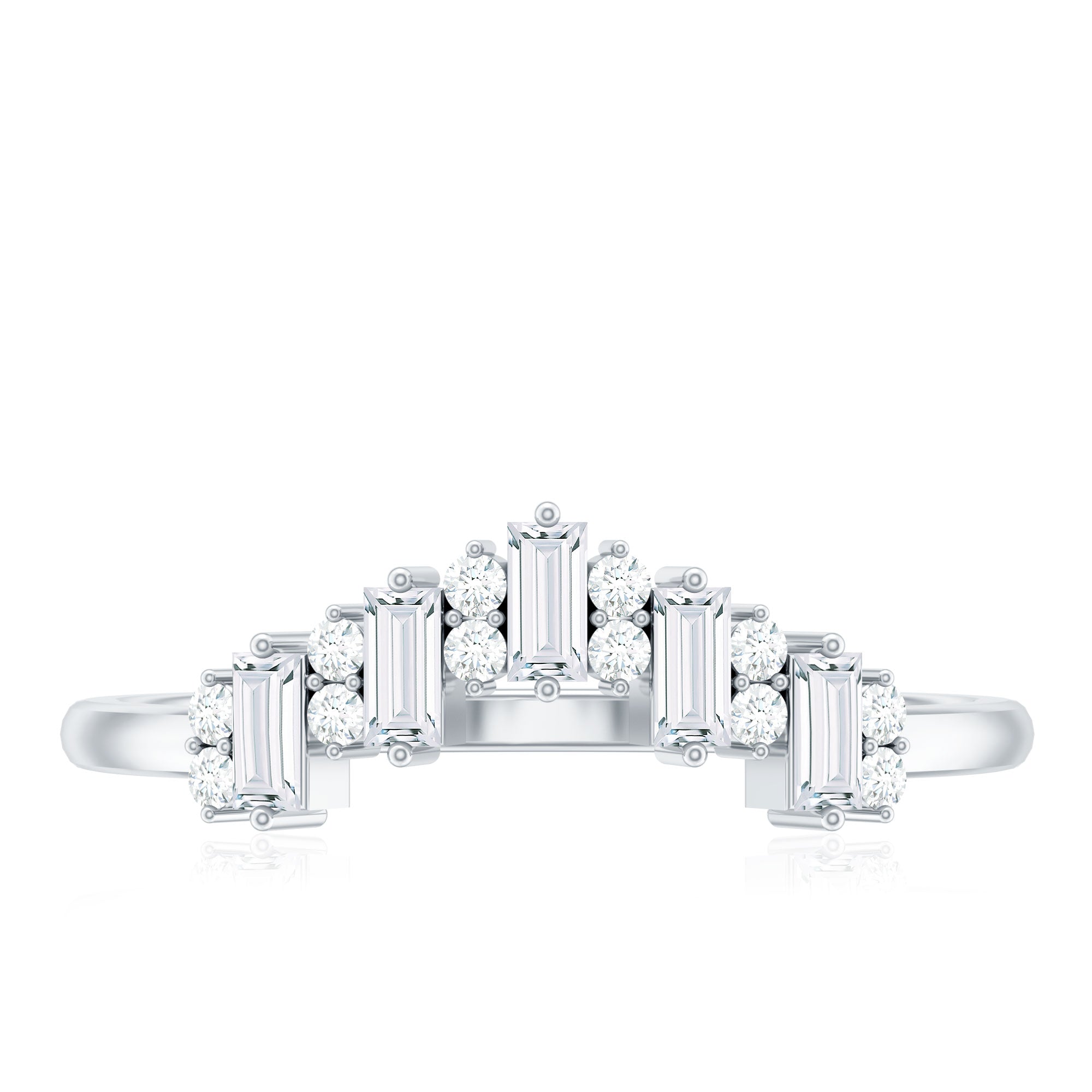 Baguette and Round Cut Moissanite Chevron Stackable Ring
