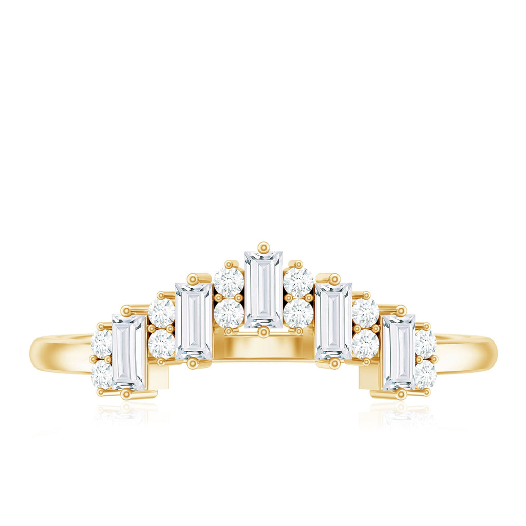 Baguette and Round Cut Moissanite Chevron Stackable Ring