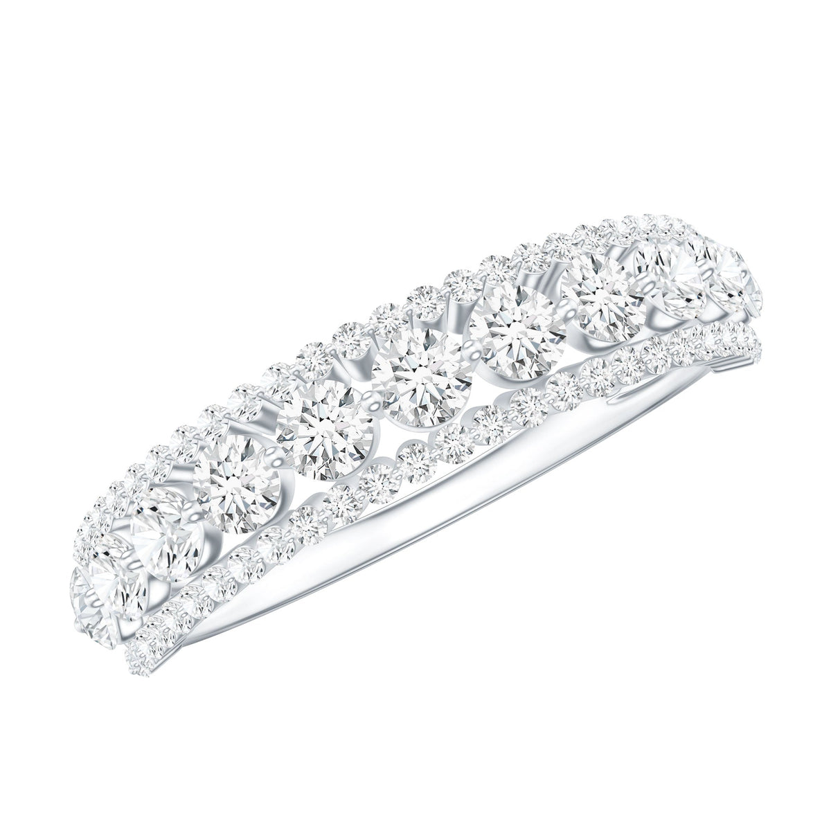 Round Shape Moissanite Half Eternity Wedding Band