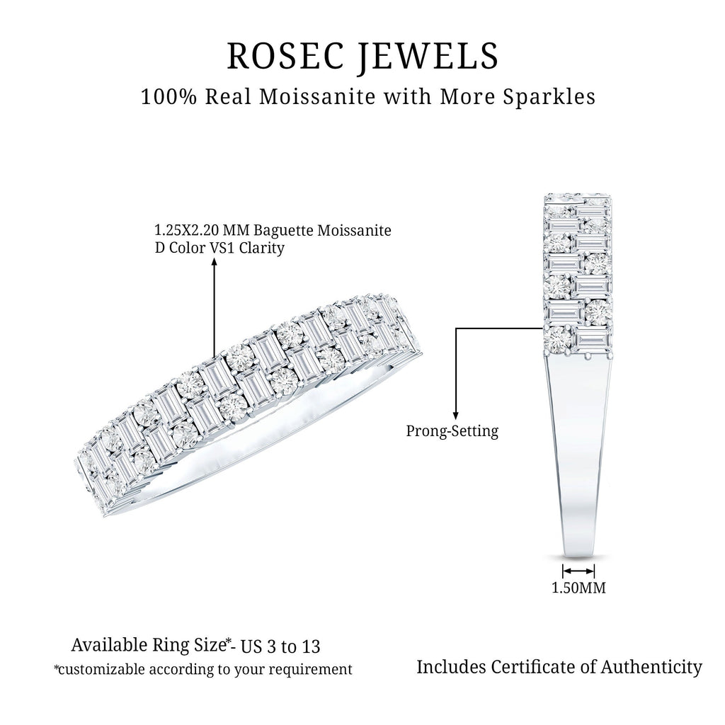 Baguette and Round Certified Moissanite Half Eternity Band Ring