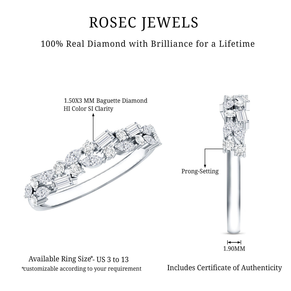 Real Diamond Half Eternity Band Ring