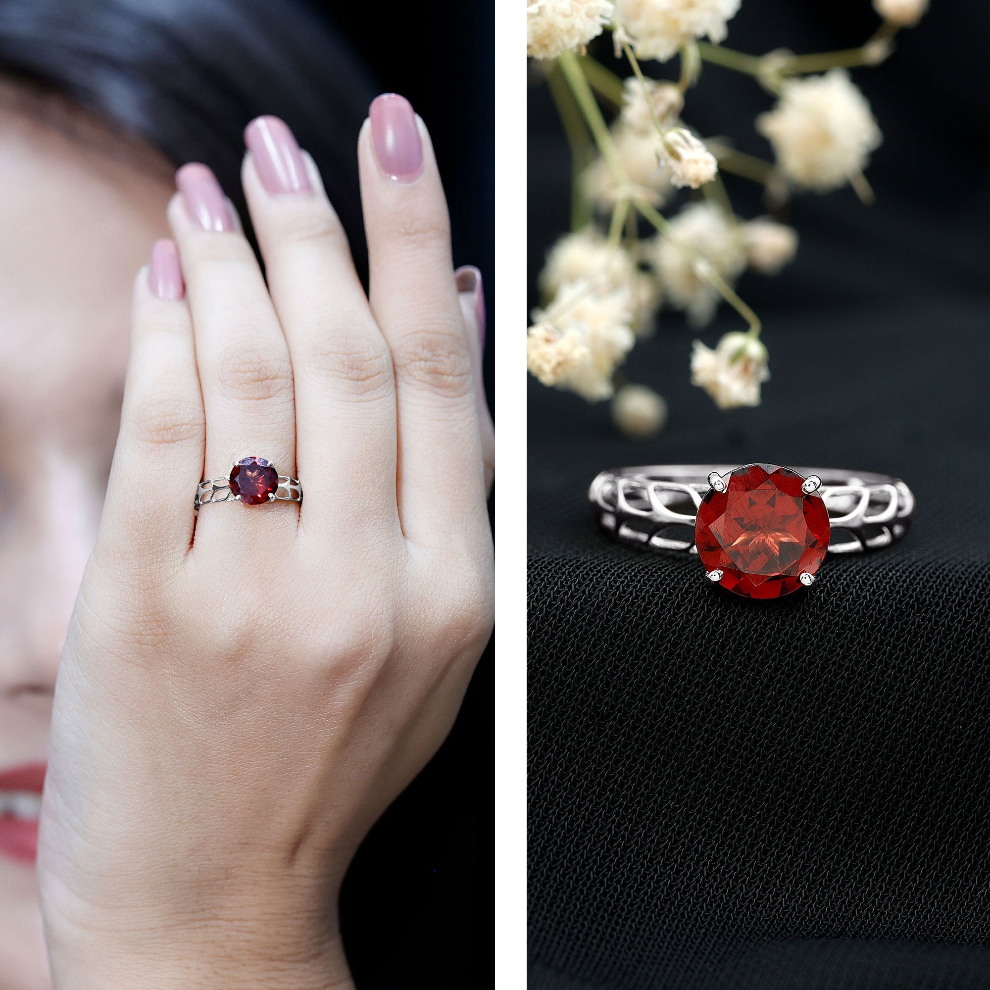 2.3 Carat Natural Garnet Filigree Engagement Ring with Certificate