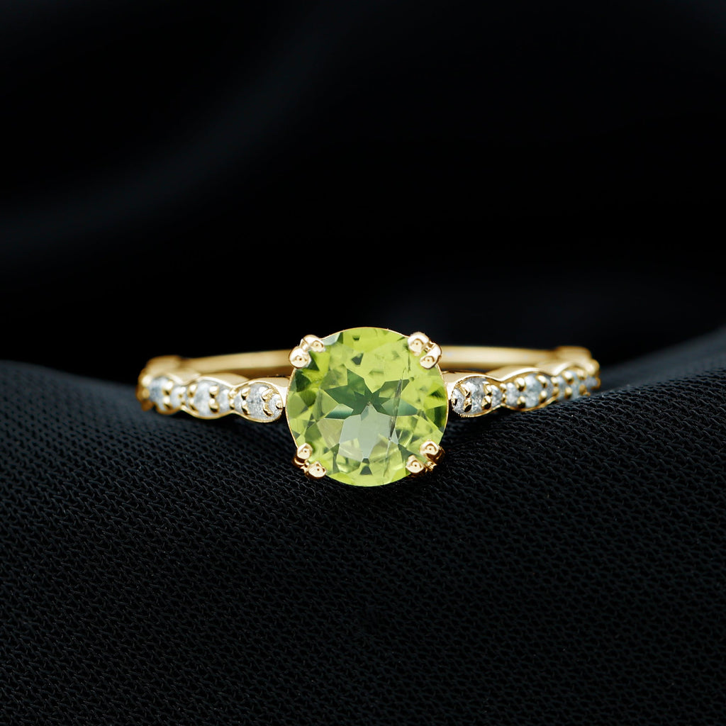 Real 2 Carat Peridot Solitaire Engagement Ring with Diamond Side Stones