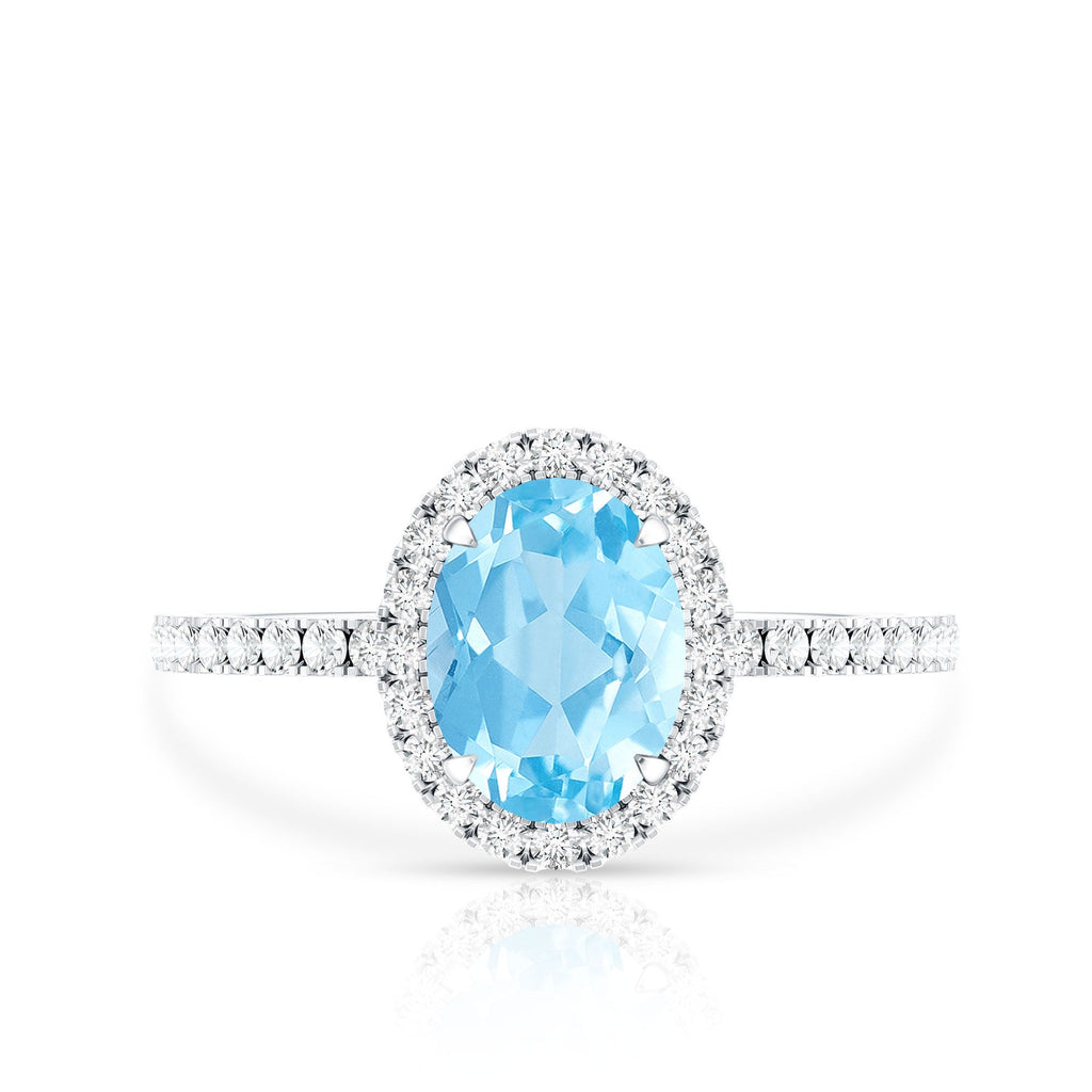 Classic Aquamarine Oval Engagement Ring with Diamond Halo