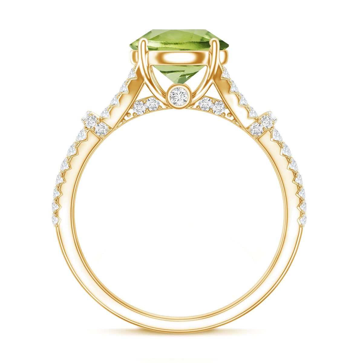Peridot Solitaire Engagement Ring with Moissanite in Split Shank