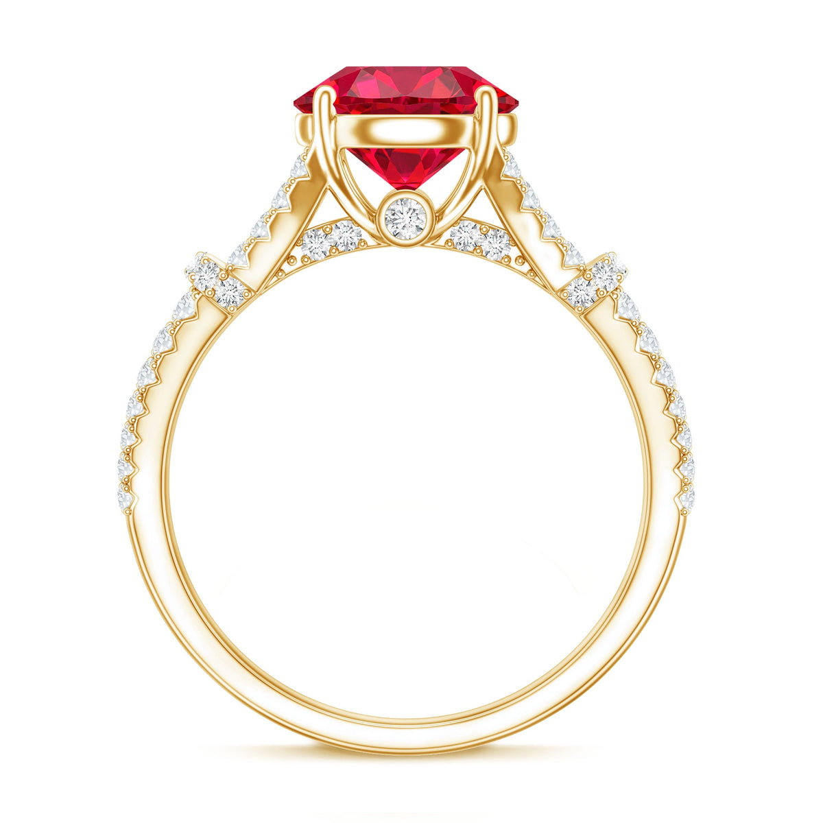 Lab Created Ruby and Diamond Split Shank Engagement Ring