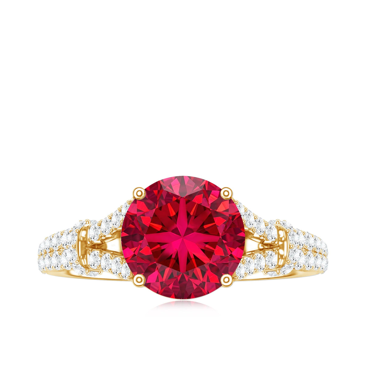 Lab Created Ruby and Diamond Split Shank Engagement Ring